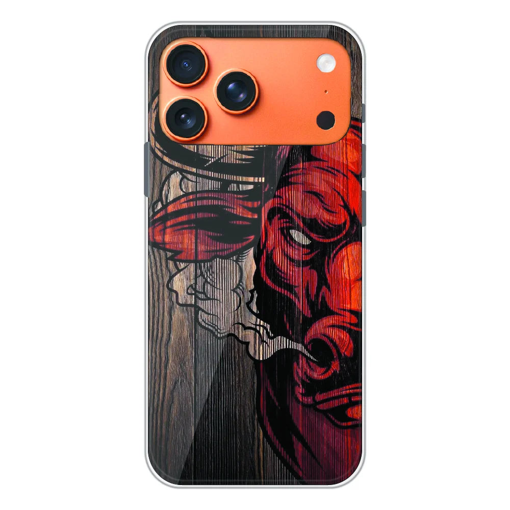 Abstract Red Mask Wood Art - Printed Silicone Case For Apple iPhone 17 Pro Max