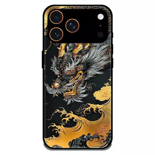 Golden Dragon Japanese Art - Glossy Metal Silicone Case For Apple 17 Pro Max