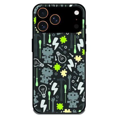 Robot Tools Pattern - Glossy Metal Silicone Case For Apple iPhone 17 Pro Max