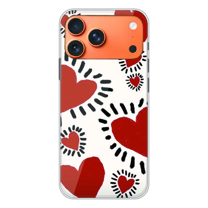 Red Heart Doodle Art - Printed Silicone Case For Apple iPhone 17 Pro Max