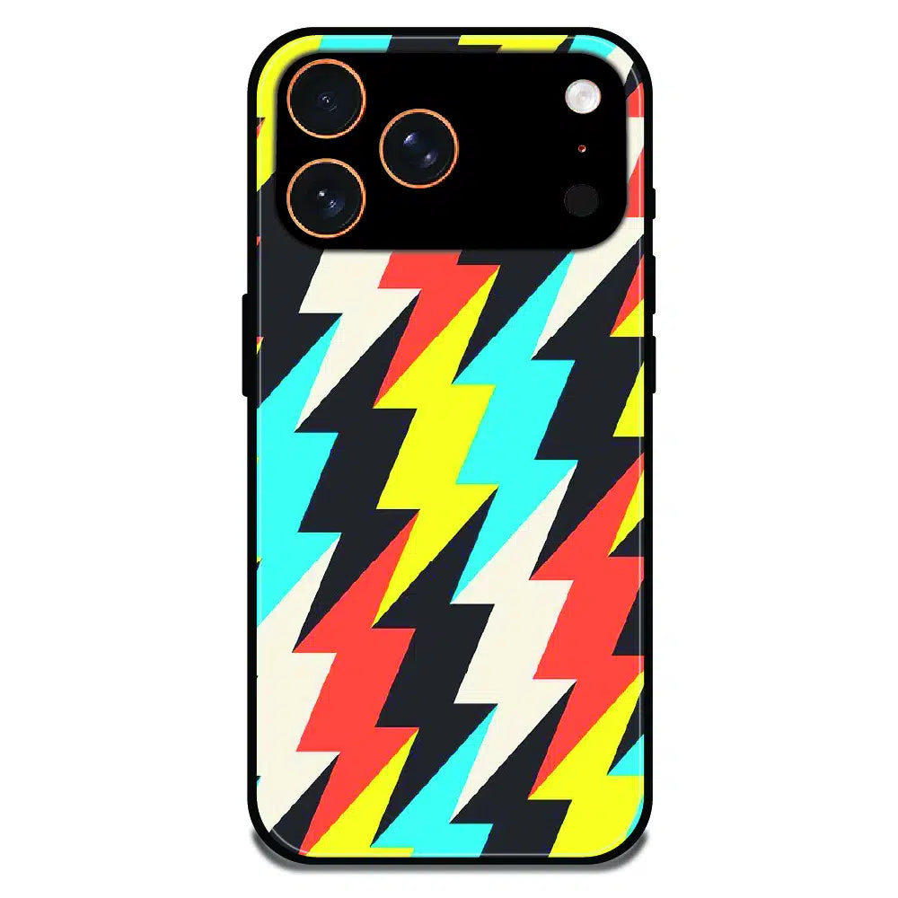 Retro Lightning Bolt Pattern - Glossy Metal Silicone Case For Apple iPhone 17 Pro Max