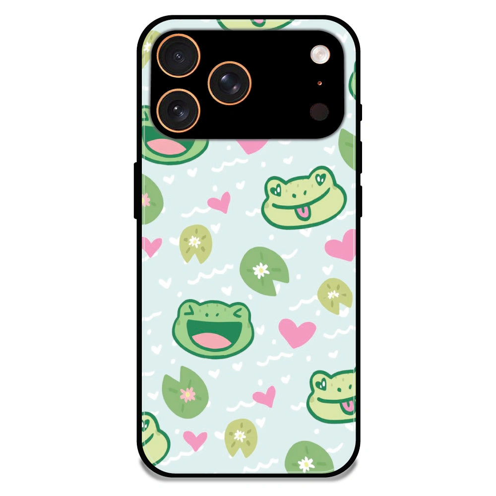 Cute Frog & Heart Pattern - Glossy Metal Silicone Case For Apple iPhone 17 Pro Max