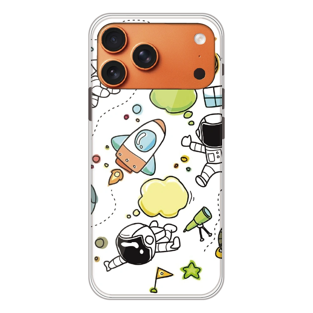 Cute Rocket & Galaxy - Printed Silicone Case For Apple iPhone 17 Pro Max