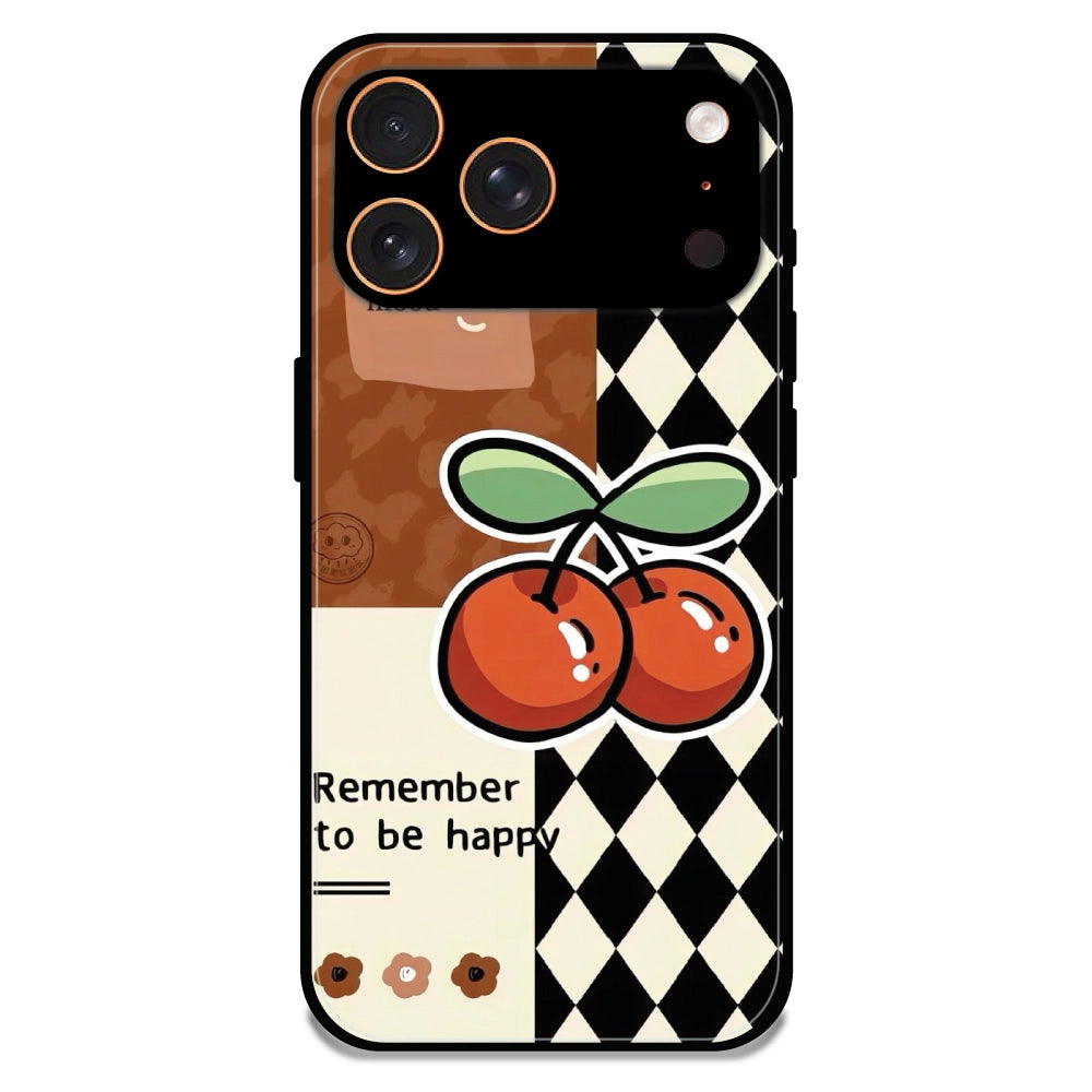 'Cherry “Remember to Be Happy” - Glossy Metal Silicone Case For Apple iPhone 17 Pro Max