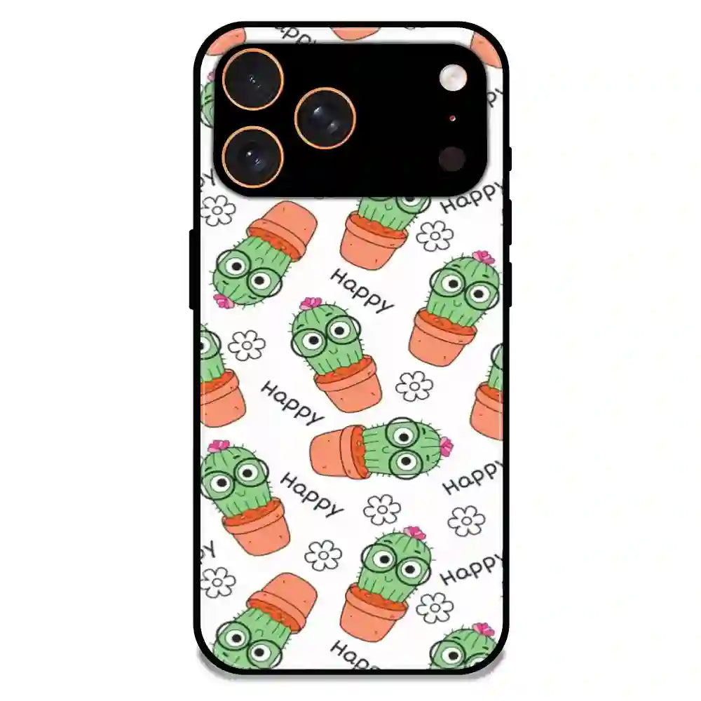Cute Cactus Happy - Glossy Metal Silicone Case For Apple iPhone 17 Pro Max
