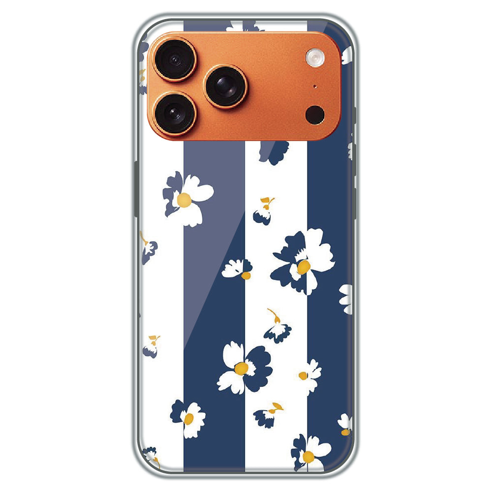 Blue Daisy Stripes - Printed Silicone Case for Apple iPhone 17 Pro Max