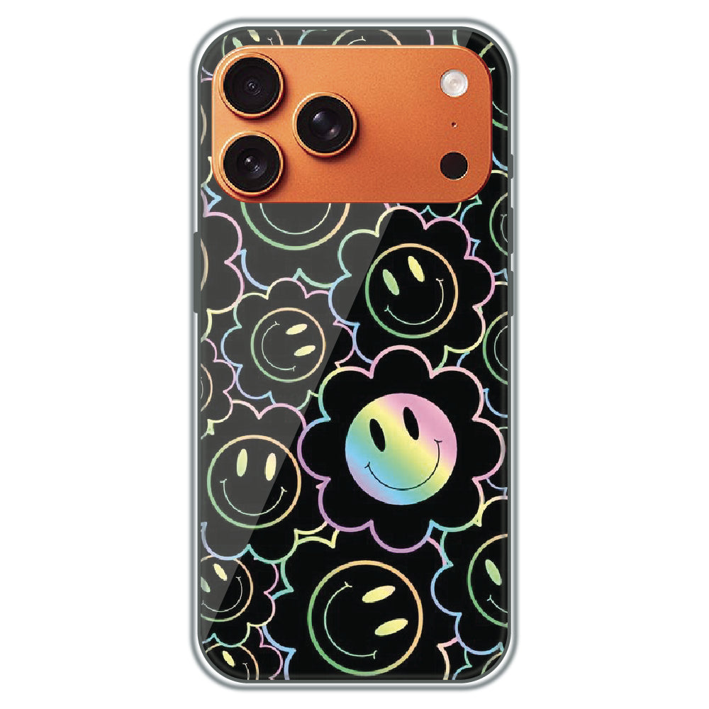 Holographic Smiley Bloom - Printed Silicone Case for Apple iPhone 17 Pro Max