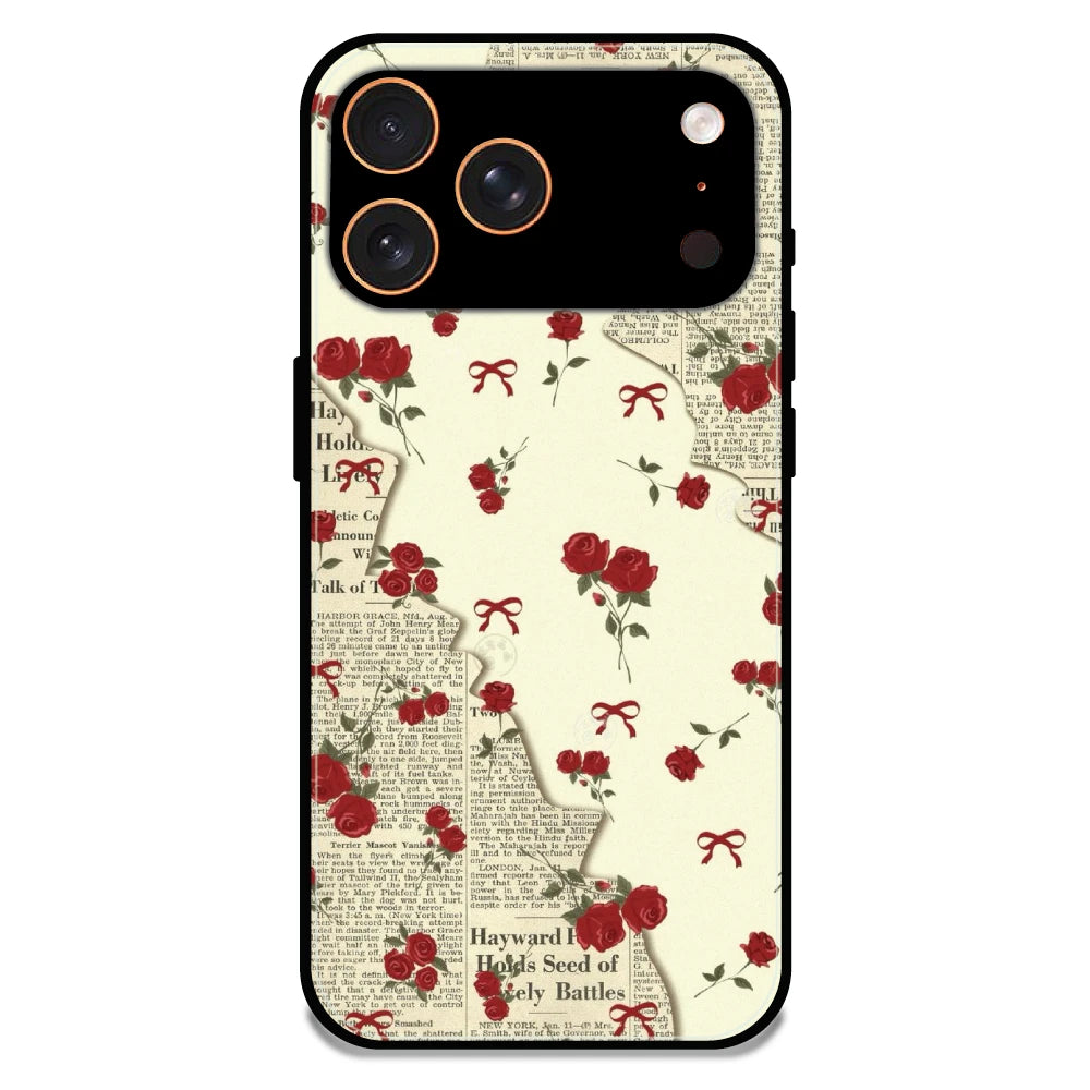 Floral Newspaper Aesthetic - Glossy Metal Silicone Case For Apple iPhone 17 Pro Max