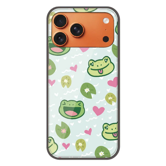 Cute Frog & Heart Pattern - Printed Silicone Case For Apple iPhone 17 Pro Max