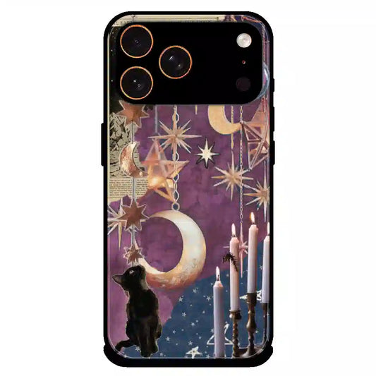 Celestial Moon Cat Art - Glossy Metal Silicone Case For Apple iPhone 17 Pro Max