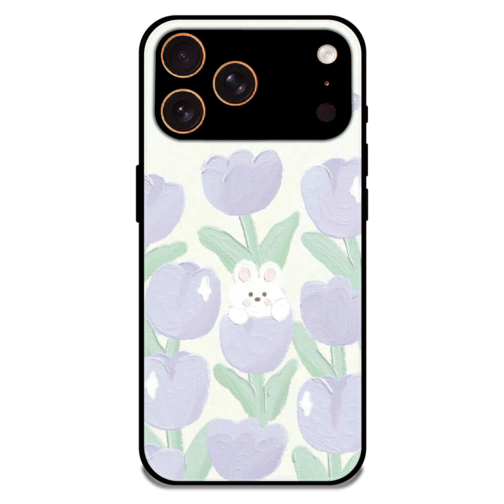 Cute Bunny Tulip - Glossy Metal Silicone Case For Apple iPhone 17 Pro Max