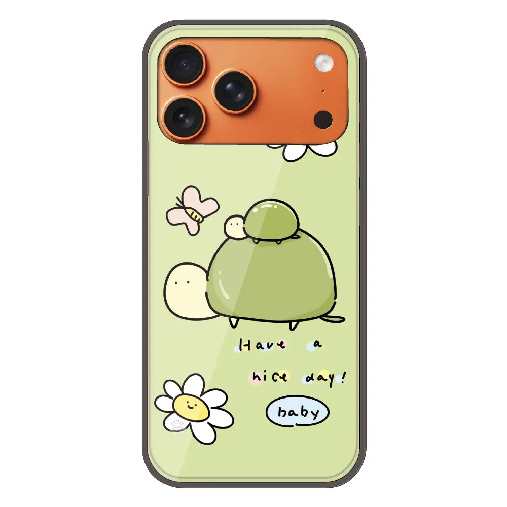 Cute Turtle & Daisy “Have a Nice Day” - Printed Silicone Case For Apple iPhone 17 Pro Max