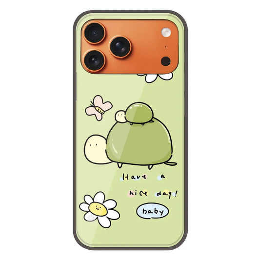 Cute Turtle & Daisy “Have a Nice Day” - Printed Silicone Case For Apple iPhone 17 Pro Max