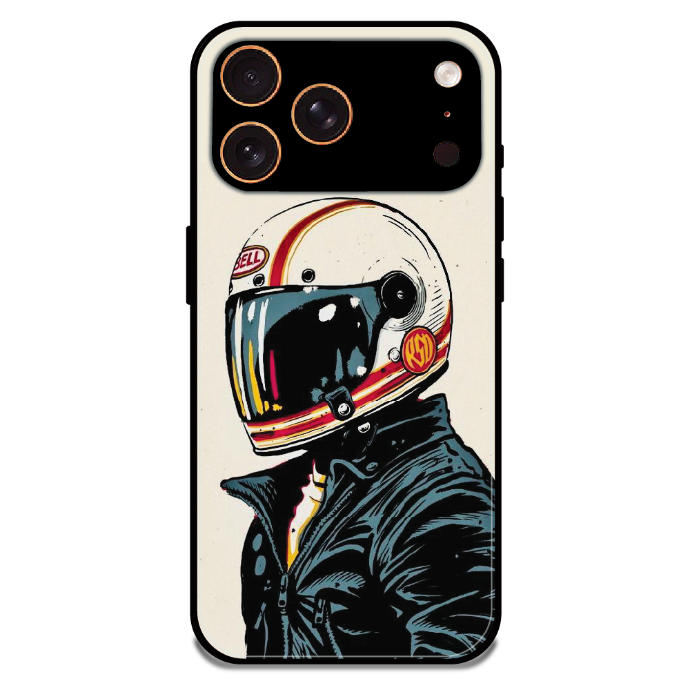 Retro Racer Helmet - Glossy Metal Silicone Case For Apple iPhone 17 Pro Max