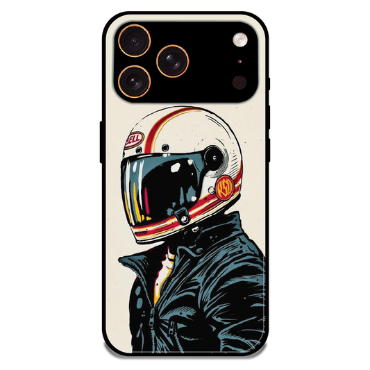 Retro Racer Helmet - Glossy Metal Silicone Case For Apple iPhone 17 Pro Max