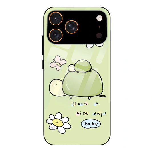 Cute Turtle & Daisy “Have a Nice Day” - Glass Case For Apple iPhone 17 Pro Max