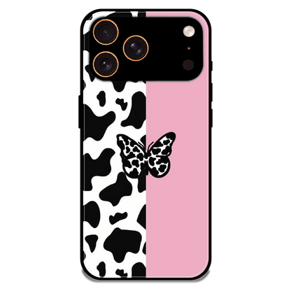 Cow Print Butterfly - Glossy Metal Silicone Case For Apple iPhone 17 Pro Max