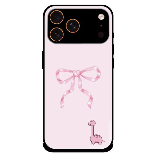 Cute Pink Dino Bow - Glossy Metal Silicone Case For Apple iPhone 17 Pro Max