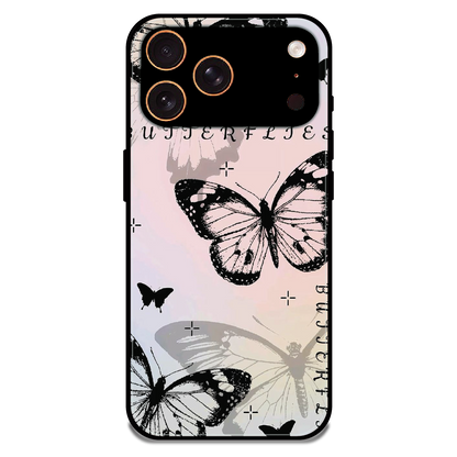 Monochrome Butterfly Art - Glossy Metal Silicone Case For Apple iPhone 17 Pro Max