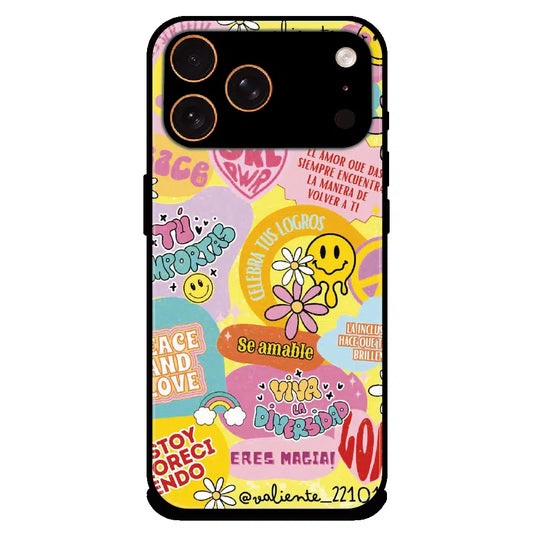 Colorful Amor Positivity Collage - Glossy Metal Silicone Case For Apple iPhone 17 Pro Max