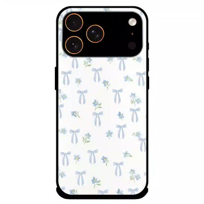 Soft Blue Bow Floral - Glossy Metal Silicone Case For Apple iPhone 17 Pro Max