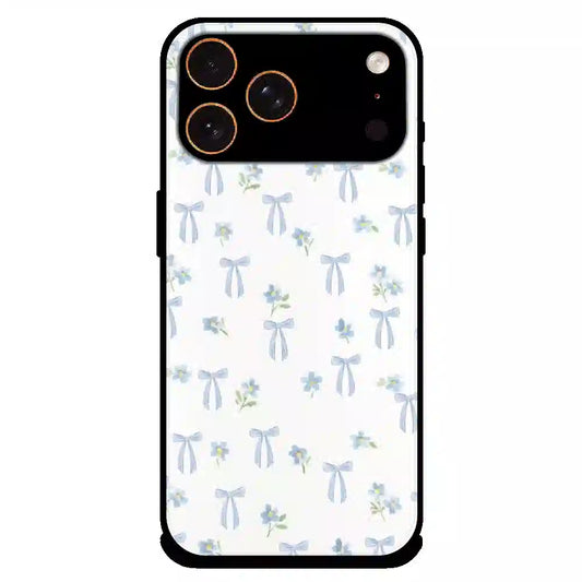 Soft Blue Bow Floral - Glossy Metal Silicone Case For Apple iPhone 17 Pro Max