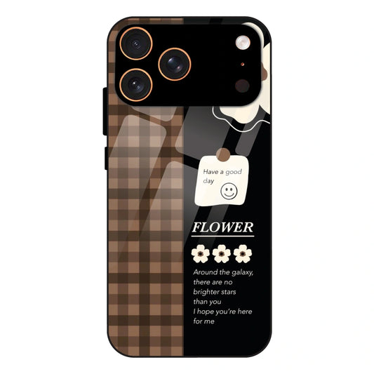 Brown Checkered Flower Quote - Glass Case For Apple iPhone 17 Pro Max