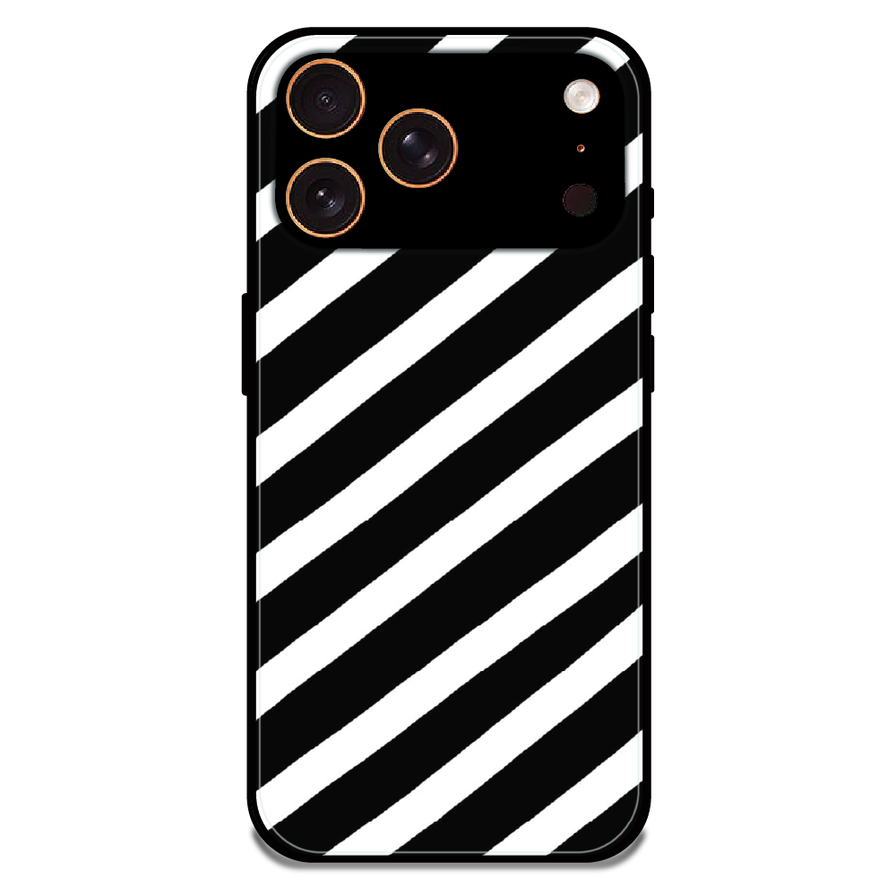 Monochrome Diagonal Stripe - Glossy Metal Silicone Case For Apple iPhone 17 Pro Max