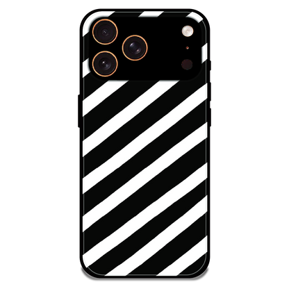 Monochrome Diagonal Stripe - Glossy Metal Silicone Case For Apple iPhone 17 Pro Max