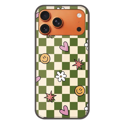 Checkerboard Smile Daisy Heart - Printed Silicone Case For Apple iPhone 17 Pro Max