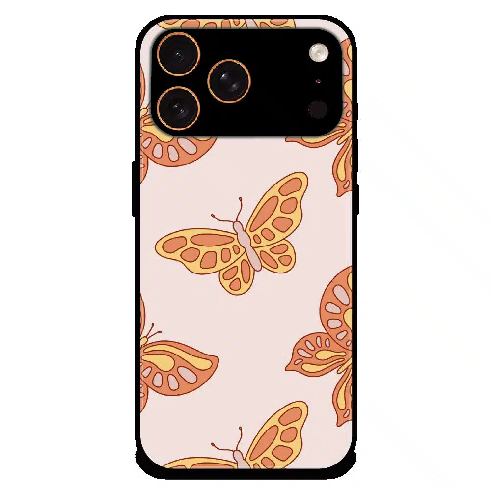 Soft Peach Butterfly Pattern - Glossy Metal Silicone Case For Apple iPhone 17 Pro Max