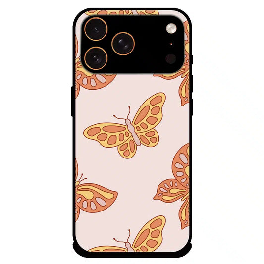 Soft Peach Butterfly Pattern - Glossy Metal Silicone Case For Apple iPhone 17 Pro Max