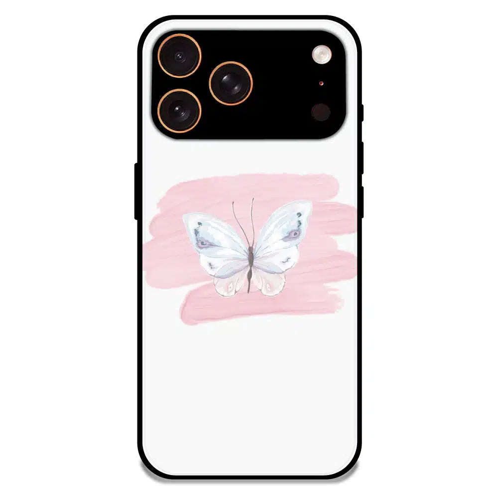 Minimal Butterfly Blush Art - Glossy Metal Silicone Case For Apple iPhone 17 Pro Max