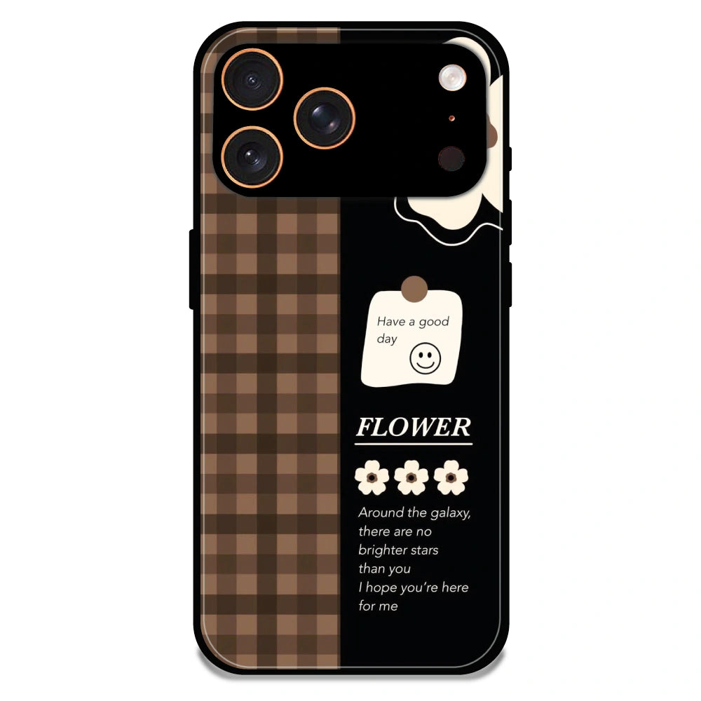 Brown Checkered Flower Quote - Glossy Metal Silicone Case For Apple iPhone 17 Pro