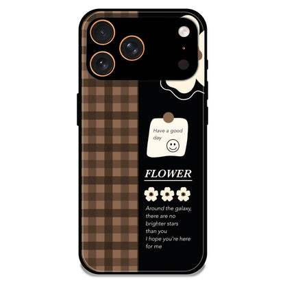 Brown Checkered Flower Quote - Glossy Metal Silicone Case For Apple iPhone 17 Pro