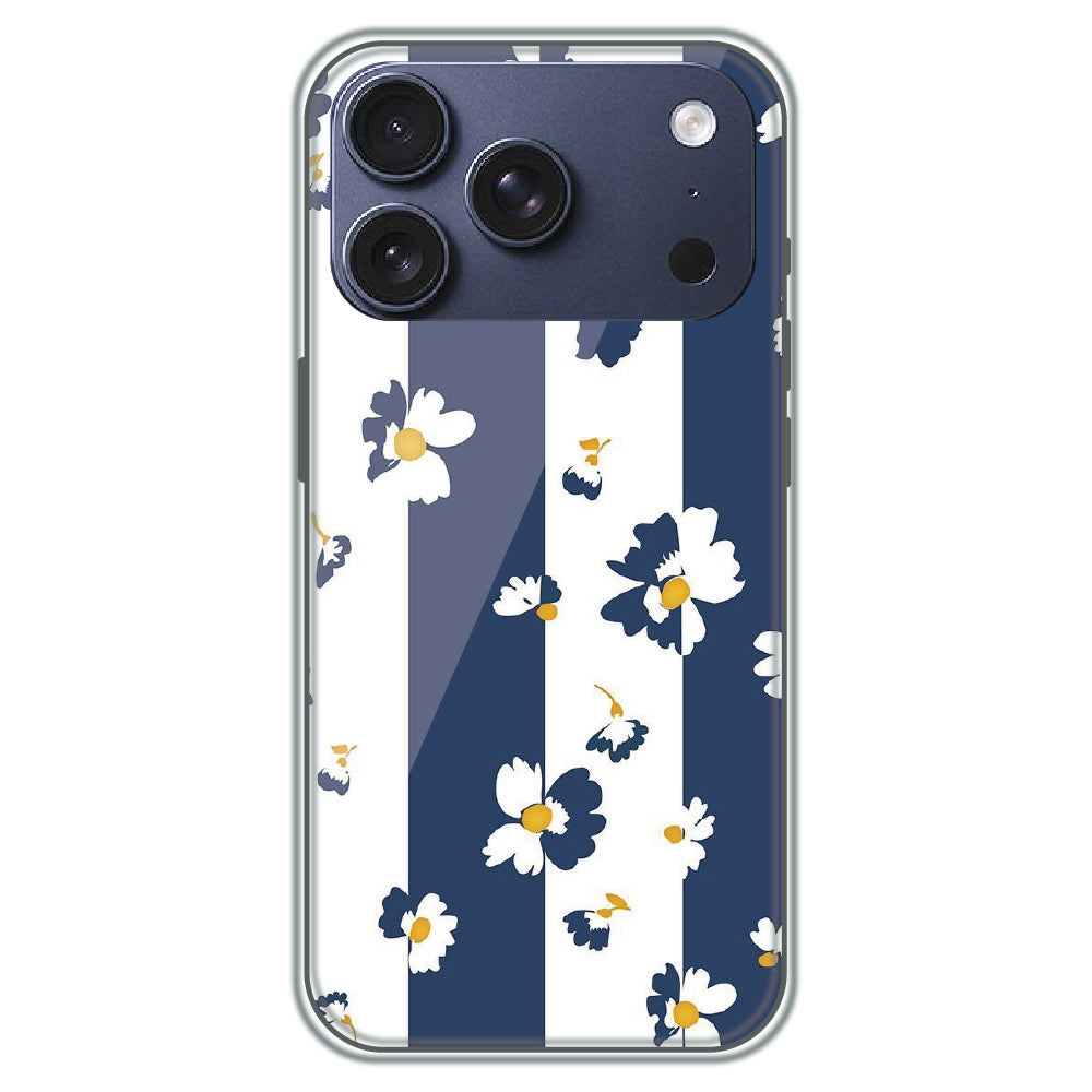 Blue Daisy Stripes - Printed Silicone Case for Apple iPhone 17 Pro