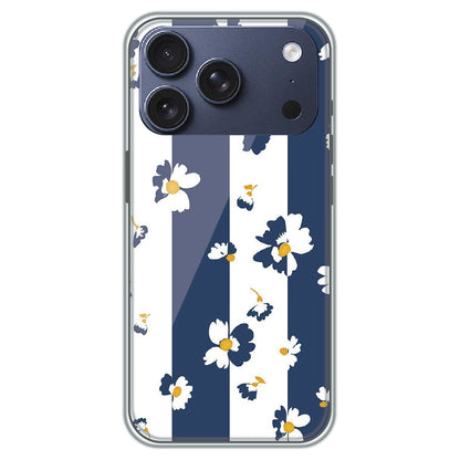 Blue Daisy Stripes - Printed Silicone Case for Apple iPhone 17 Pro