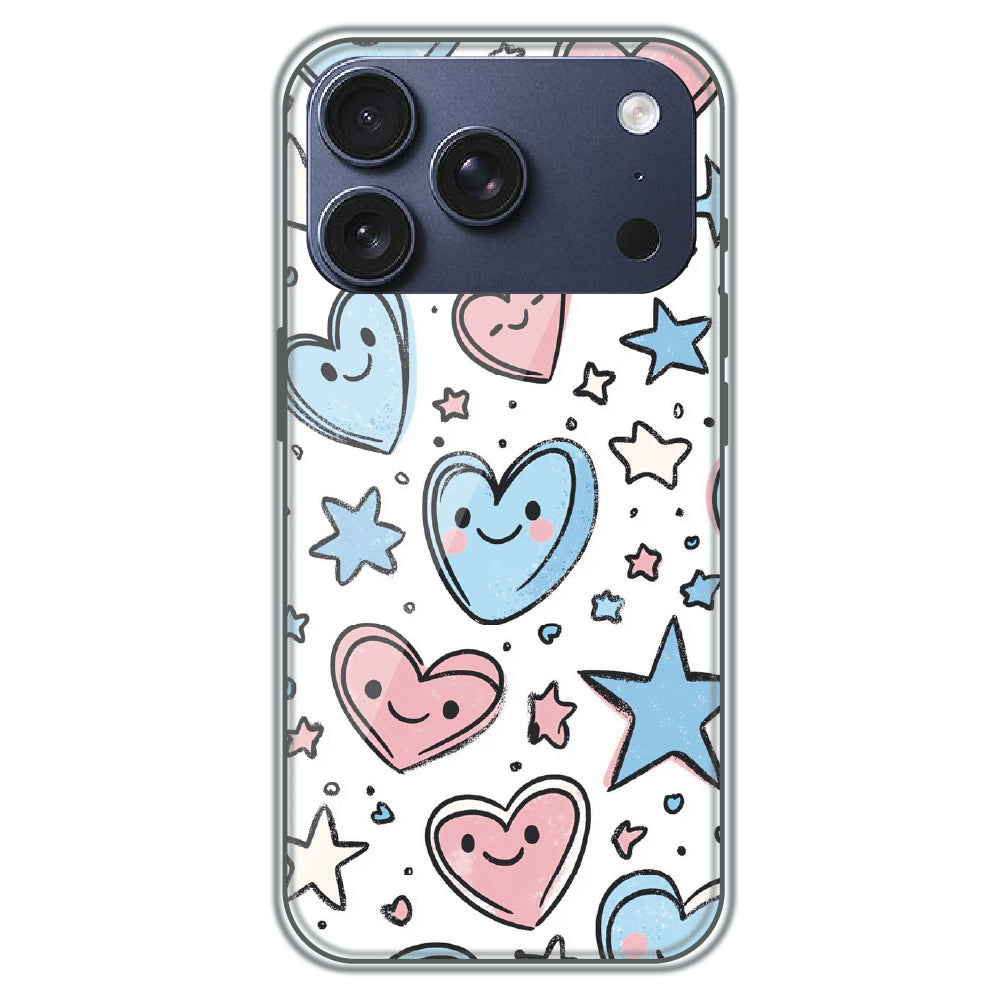 Smiling Hearts & Stars - Printed Silicone Case for Apple iPhone 17 Pro