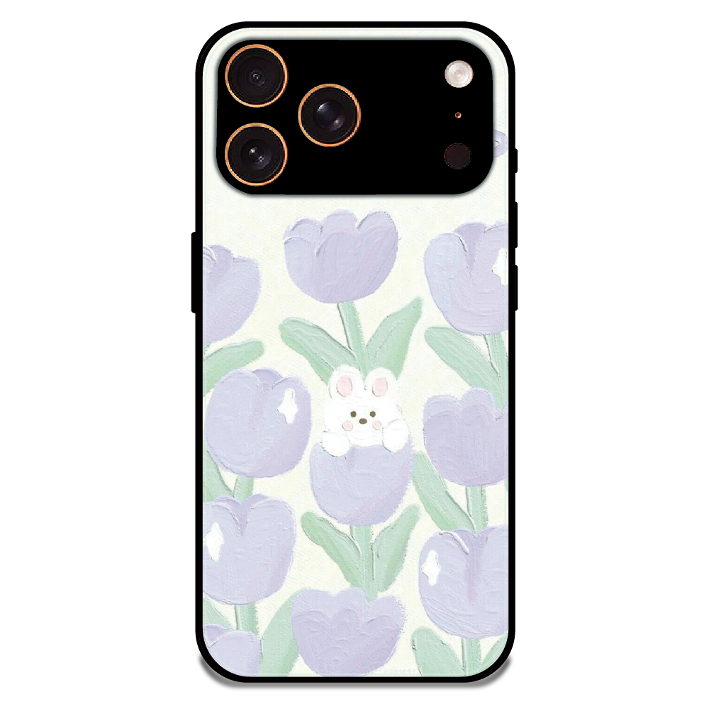 Cute Bunny Tulip - Glossy Metal Silicone Case For Apple iPhone 17 Pro