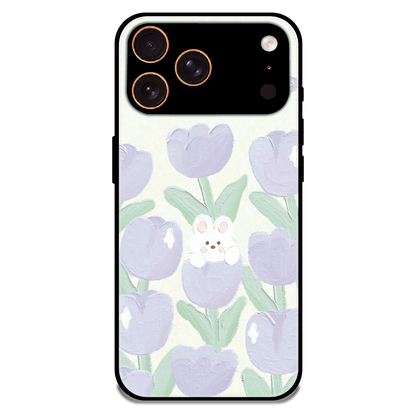 Cute Bunny Tulip - Glossy Metal Silicone Case For Apple iPhone 17 Pro