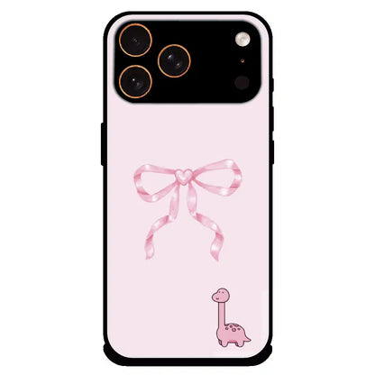 Cute Pink Dino Bow - Glossy Metal Silicone Case For Apple iPhone 17 Pro