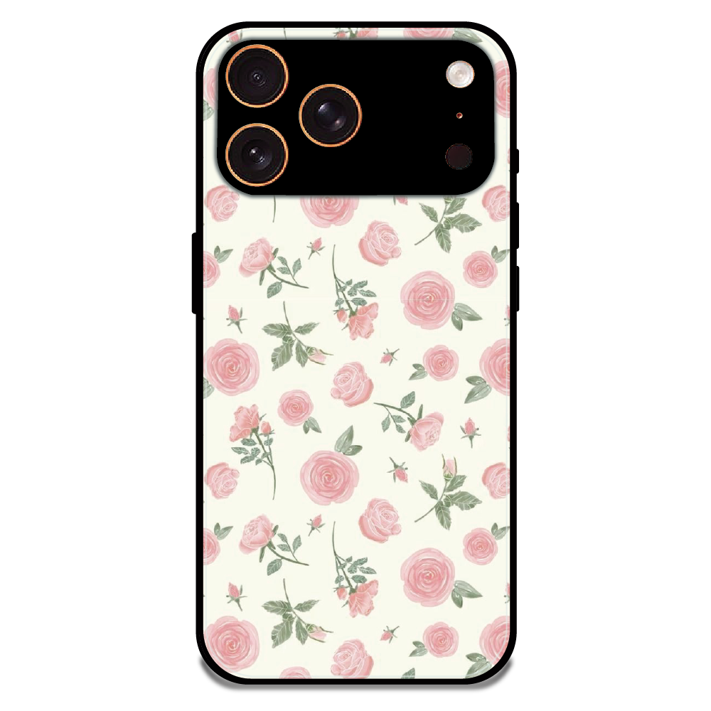 Soft Pink Rose Bloom - Glossy Metal Silicone Case For Apple iPhone 17 Pro