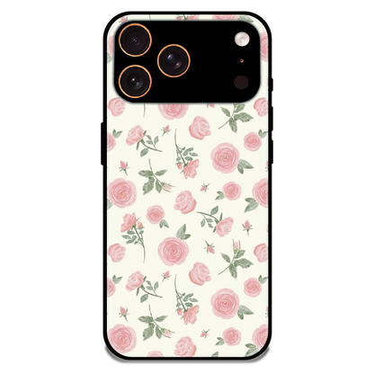 Soft Pink Rose Bloom - Glossy Metal Silicone Case For Apple iPhone 17 Pro