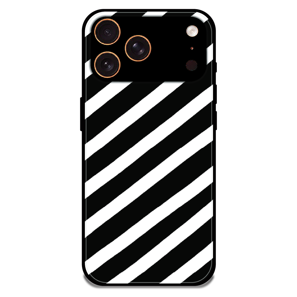 Monochrome Diagonal Stripe - Glossy Metal Silicone Case For Apple iPhone 17 Pro 