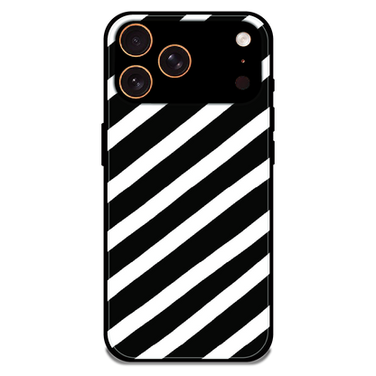 Monochrome Diagonal Stripe - Glossy Metal Silicone Case For Apple iPhone 17 Pro 