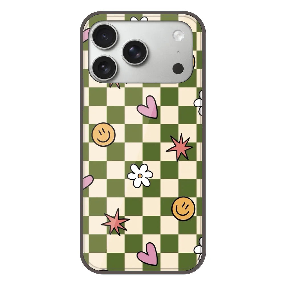 Checkerboard Smile Daisy Heart - Printed Silicone Case For Apple iPhone 17 Pro