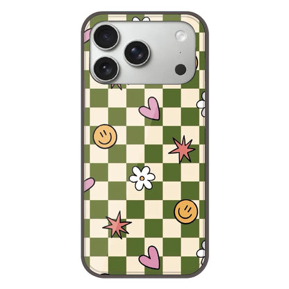 Checkerboard Smile Daisy Heart - Printed Silicone Case For Apple iPhone 17 Pro