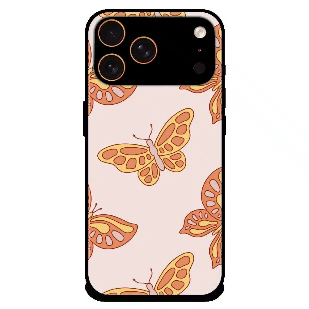 Soft Peach Butterfly Pattern - Glossy Metal Silicone Case For Apple iPhone 17 Pro