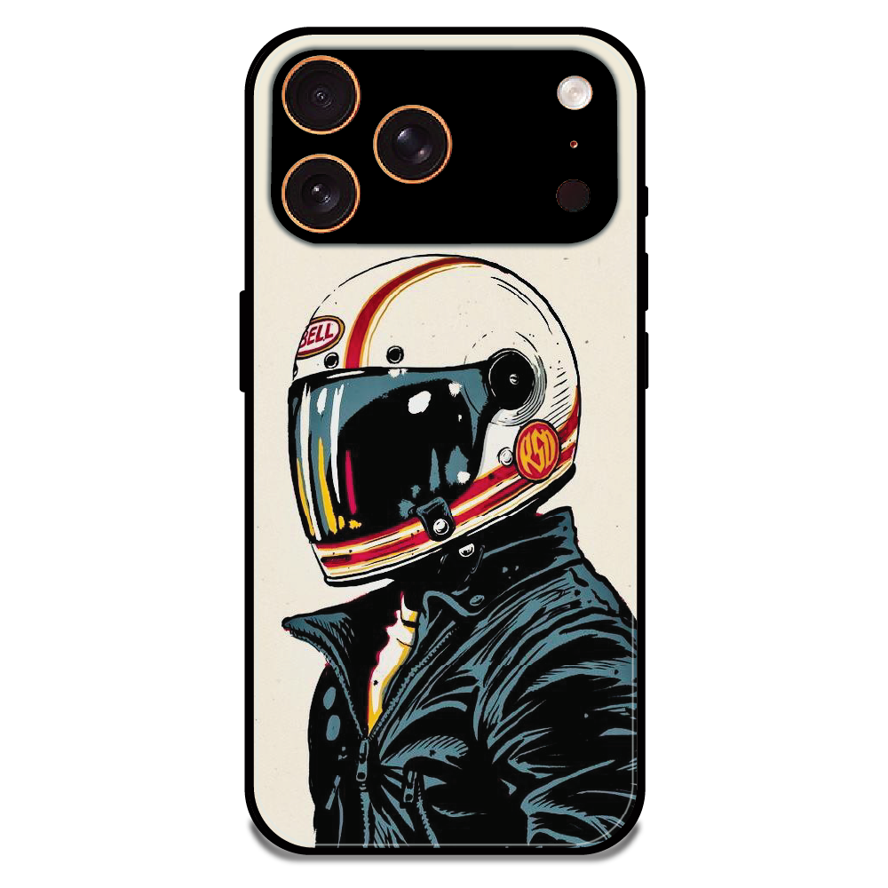 Retro Racer Helmet - Glossy Metal Silicone Case For Apple iPhone 17 Pro
