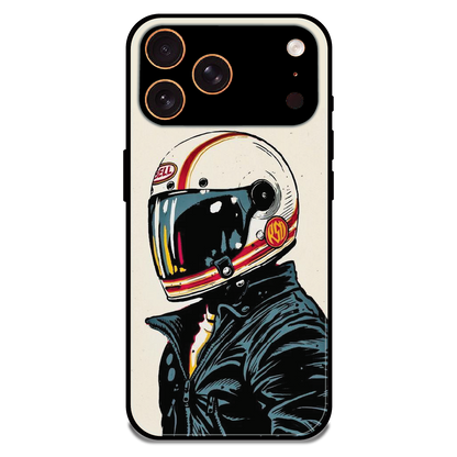 Retro Racer Helmet - Glossy Metal Silicone Case For Apple iPhone 17 Pro
